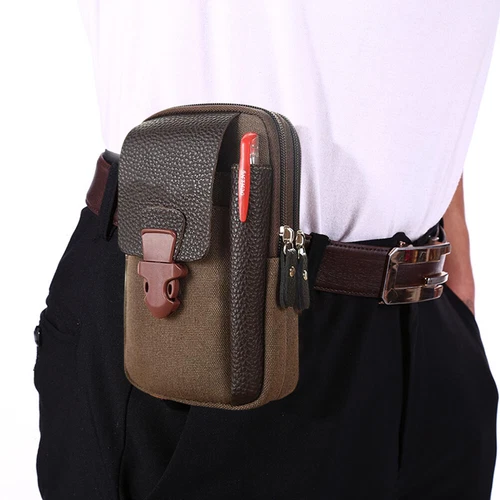 Canvas Men Waist Belt Bags Business Sports Casual Male Zip Mobile Phone Pouch - Picture 20 of 39