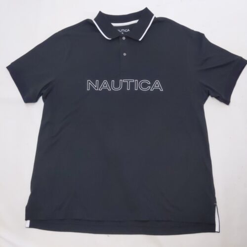 $65 NAUTICA 2XL XXL Polo Shirt Spell Out Black Performance Mens