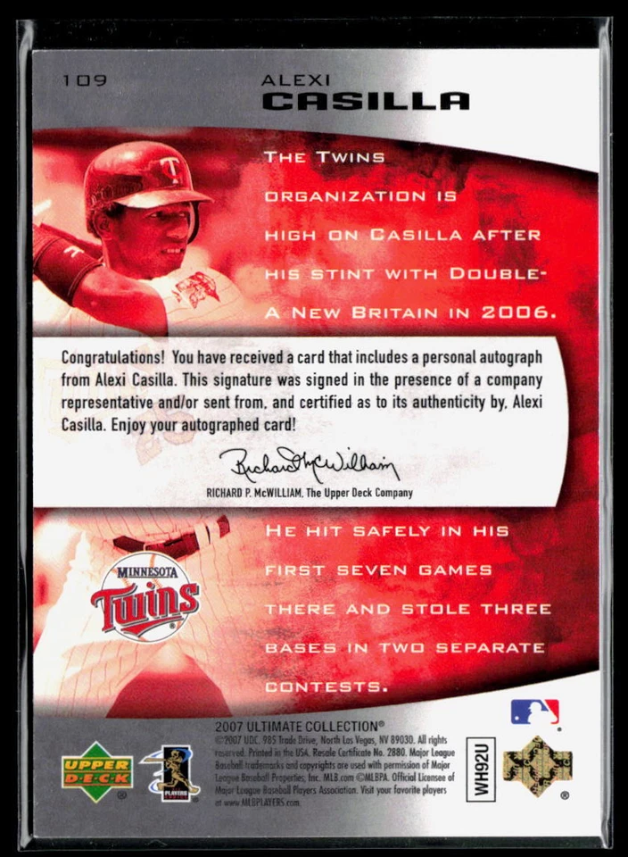 Alexi Casilla 2007 Upper Deck Ultimate Collection Auto #109 #/299 - Image 2 of 2
