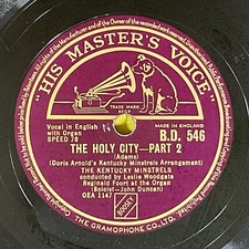 The Kentucky Minstrels, The Holy City,  Part 1 & 2, 78 rpm Record