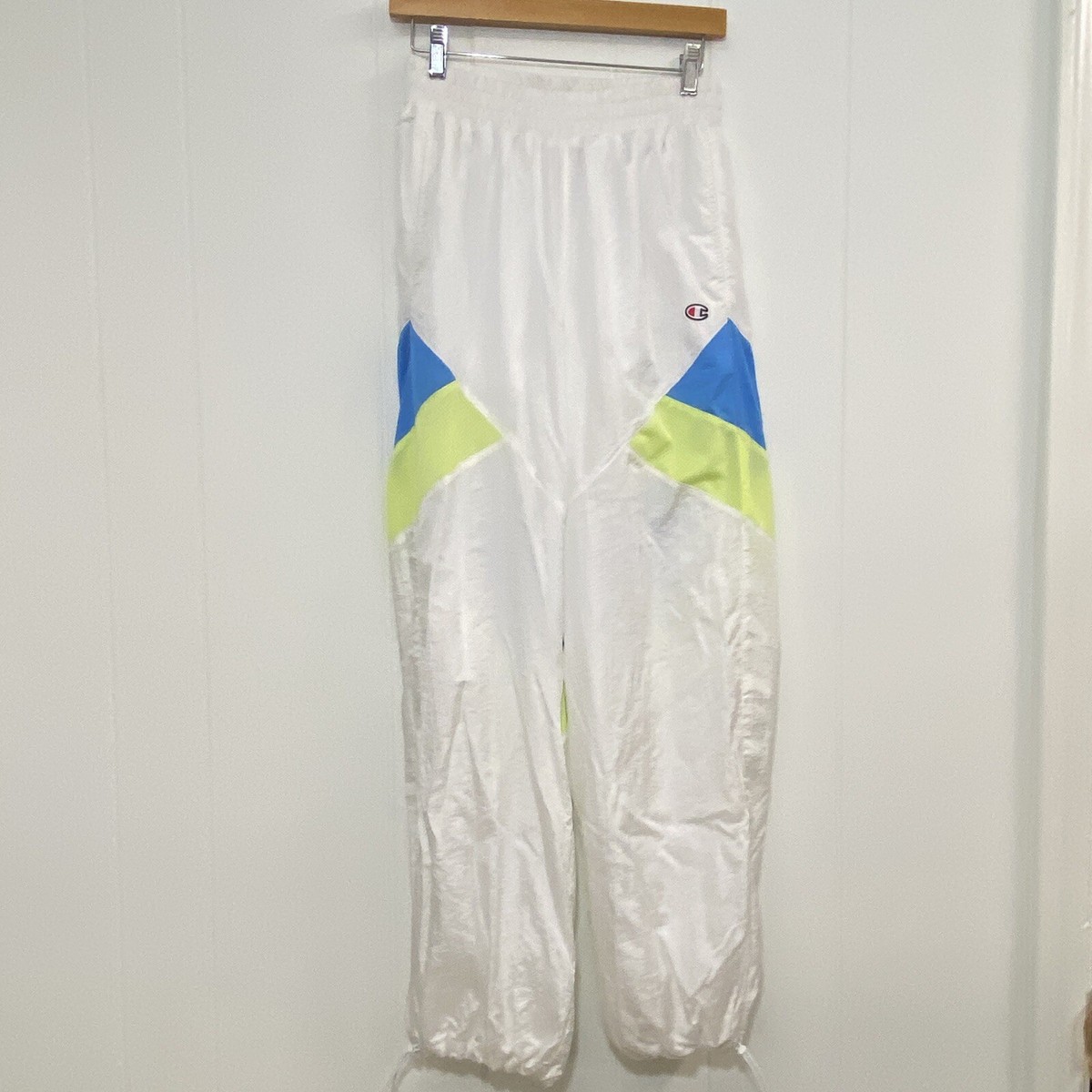 Champion Warm Up Pants Women's Small White Blue Colorblock Crinkled Nylon  Mesh