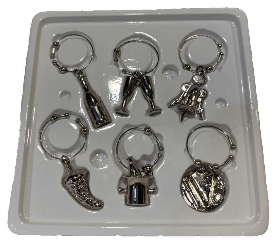 Juego de 6 dijes de copa de vino tono plata niquelado L'objet & Le Vin 2004 de colección Foto 2 de 4