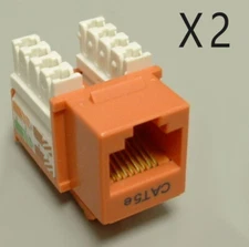 2 Pack Lot - CAT5e Keystone RJ45 110 Punch Down Keystone Snap-In Jack - Orange