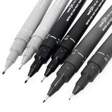 Fineliner Drawing Pen - Sketching Set - Gray Tones - 0.1/0.5mm - Set of 6