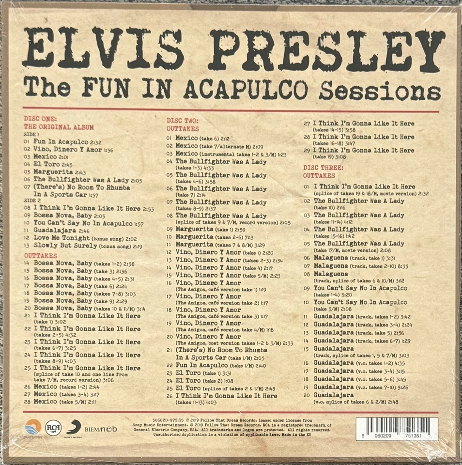 Elvis Presley 3 CD Box - Fun In Acapulco Sessions - Sony FTD - NEW & SEALED - Bild 2 von 2