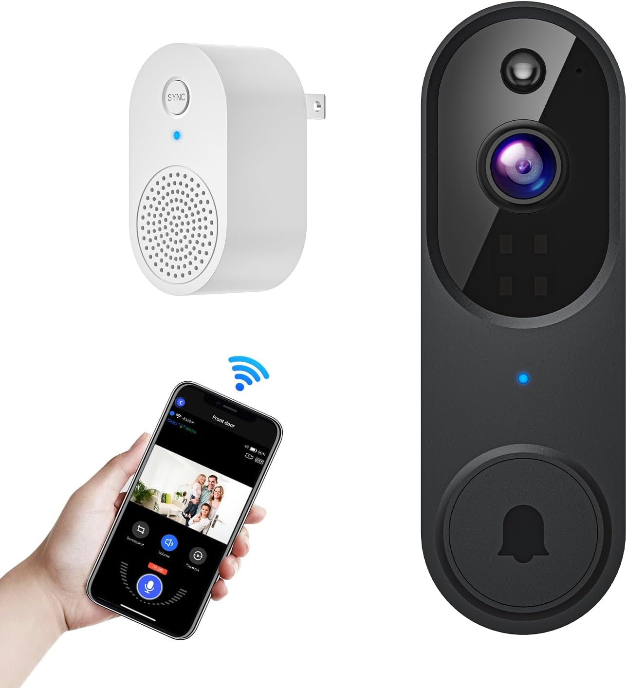 Wireless Wi-Fi Video Doorbell Camera with Two Way Audio, AI Motion Detection, Ni