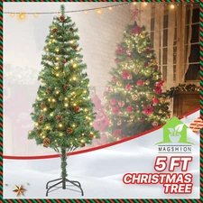 5 FT Pine Artificial Christmas Tree Colorful Xmas D��cor w/Warm Light LED Green