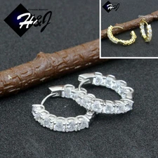 WOMEN 925 STERLING SILVER ICY CZ GOLD PLATED/SILVER HUGGIE HOOP EARRING*E243