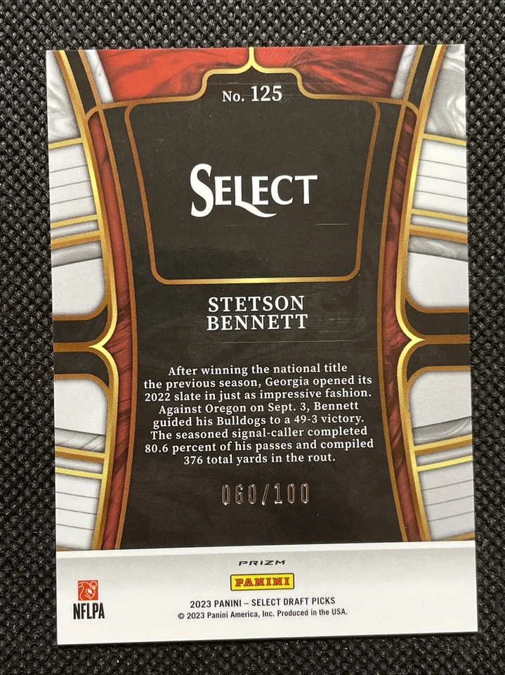 2023 Stetson Bennett - Select Draft Picks - Black/Gold Squares Prizm RC 60/100 - Image 2 of 2