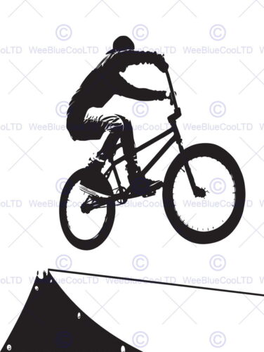 87164 SPORT BMX BIKE JUMP AIR RAMP BLACK WHITE Wall Print Poster Poster - Picture 1 of 13