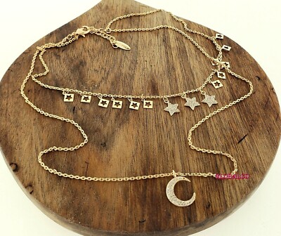 NEW CHAIN NECKLACE MOON AND STARS STYLE EXCLUSIVE ANTI ALLERGIC LIGHT ROSE COLOR