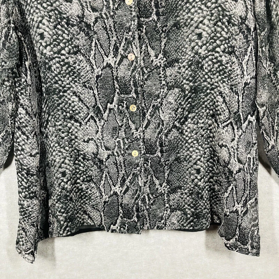 Blusa retro vintage para mujer 100 % seda con estampado de serpiente 1X forrada con botones años 80 90 Foto 3 de 4