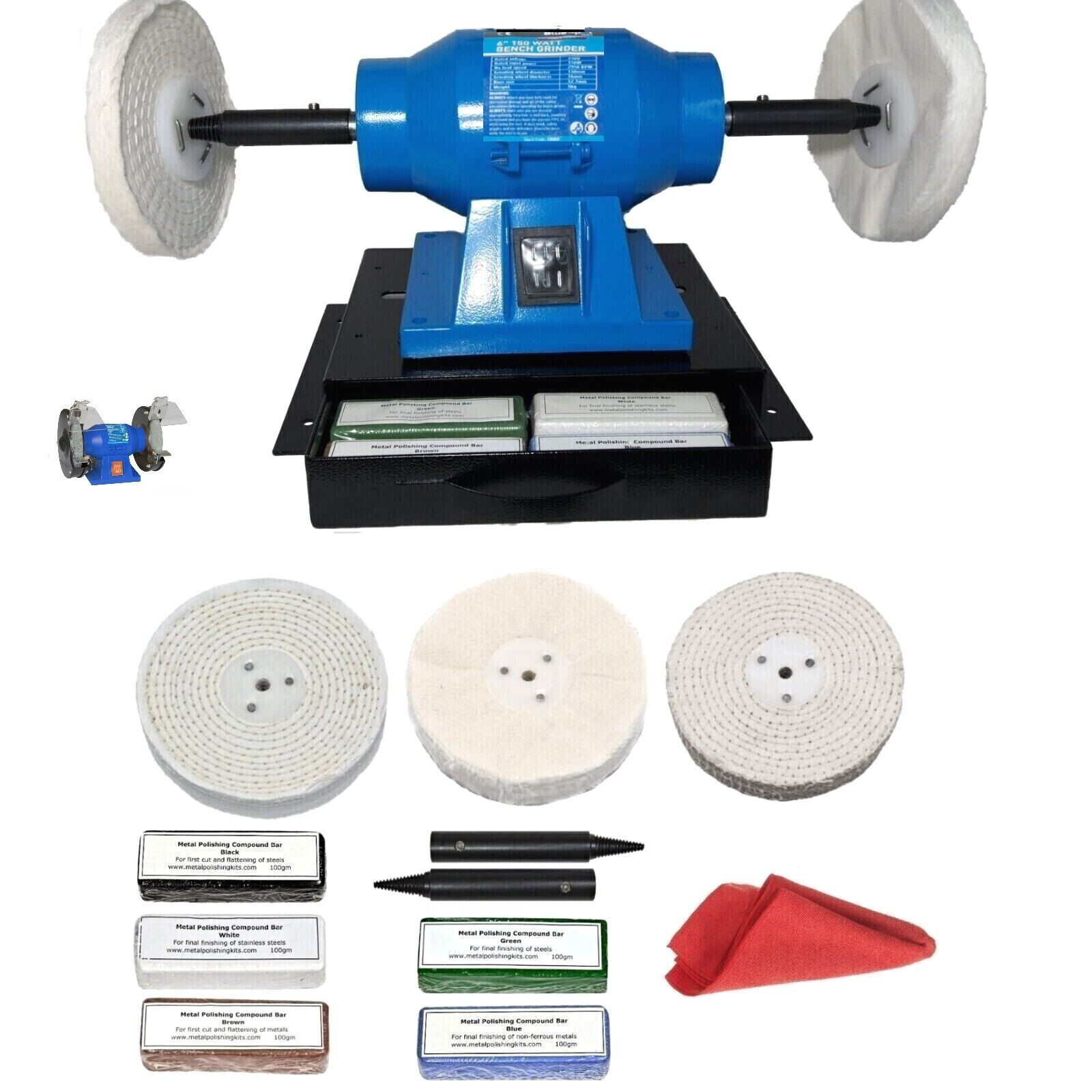 Metal Polisher Polishing Grinder Machine On Stand With Drawer 150W 5"" Kit