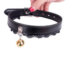 Sexy NeckCollar PU Leather Lace With Bell Neck Collar Rings