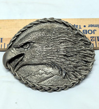 Bald Eagle Belt Buckle Pewter Oval Ege 1993 Made in USA Patriotic Vintage
