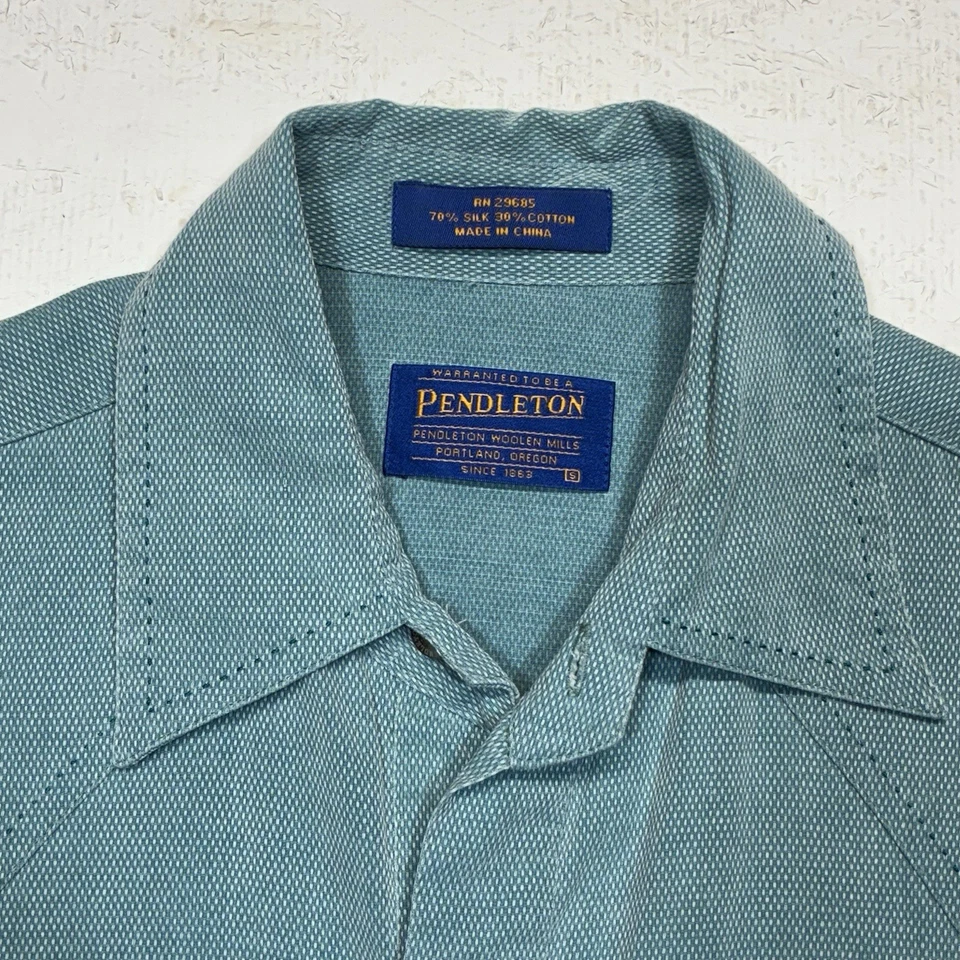 Pendleton Shirt Mens Small Blue Pearl Snap Silk Blend High Grade Western Wear - Image 2 of 4