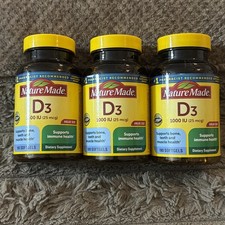 3 Bottles - Nature Made Vitamin D3 1000 IU 25 mcg , 180 Softgels EXP: 01/29