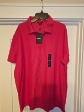 DKNY Men  s Bright Rose Polo Shirt Short Sleeve Solid Embroidered Logo