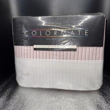 Percale Colormate Full Sheet Set English Rose Stripes NOS Vintage Sears