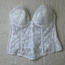 VTG Carnival Longline Bustier Corset Bra Bridal Layering Piece 40C WHITE Lace