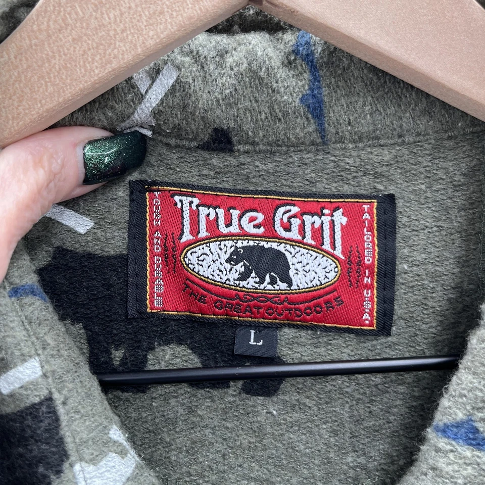 Camisa De Colección True Grit Para Hombres Grande Oso Verde Montaña Dos Osos Vellón Aire Libre EE. UU. Foto 3 de 4