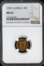 1993 South Africa 10 Cents NGC MS67 Quality