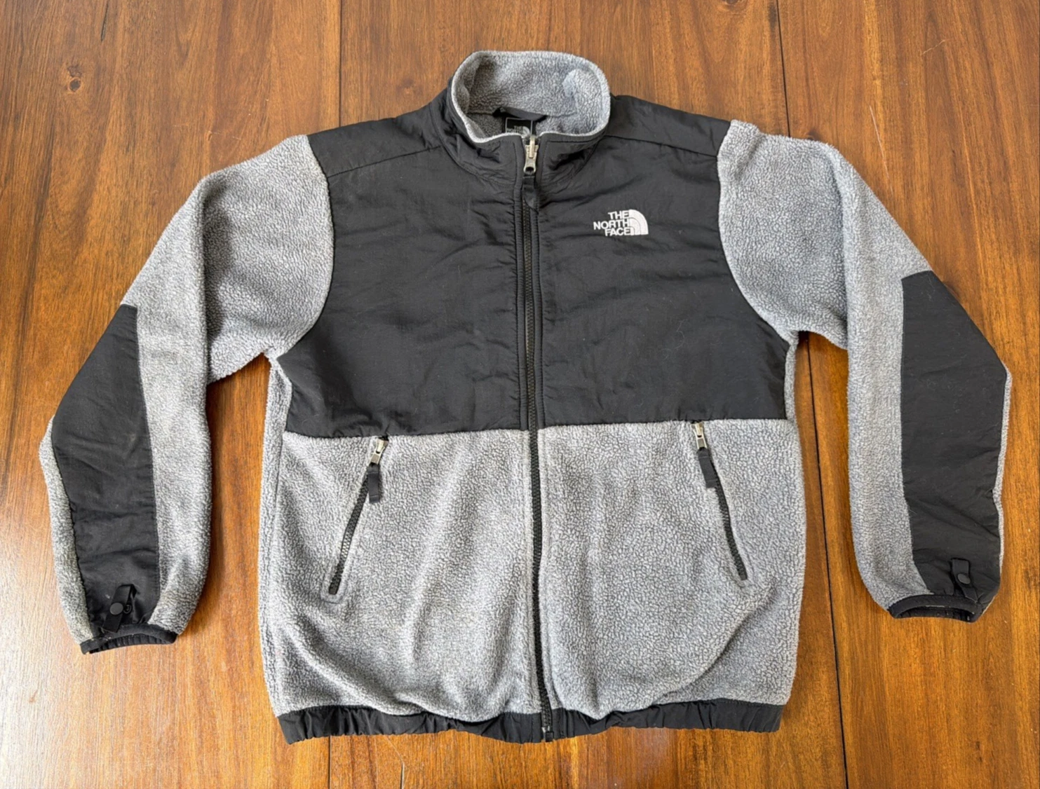 The North Face Denali Jacket Boys Large Gray Black Fleece Full Zip Outdoor