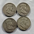 US Mint Franklin Half Dollar 90% Silver Coin Lot 1952 1957 1963 Circulated 4pc