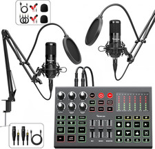 Podcast Equipment Bundle for 2,Dual Condenser Mics with Audio Interface-V1