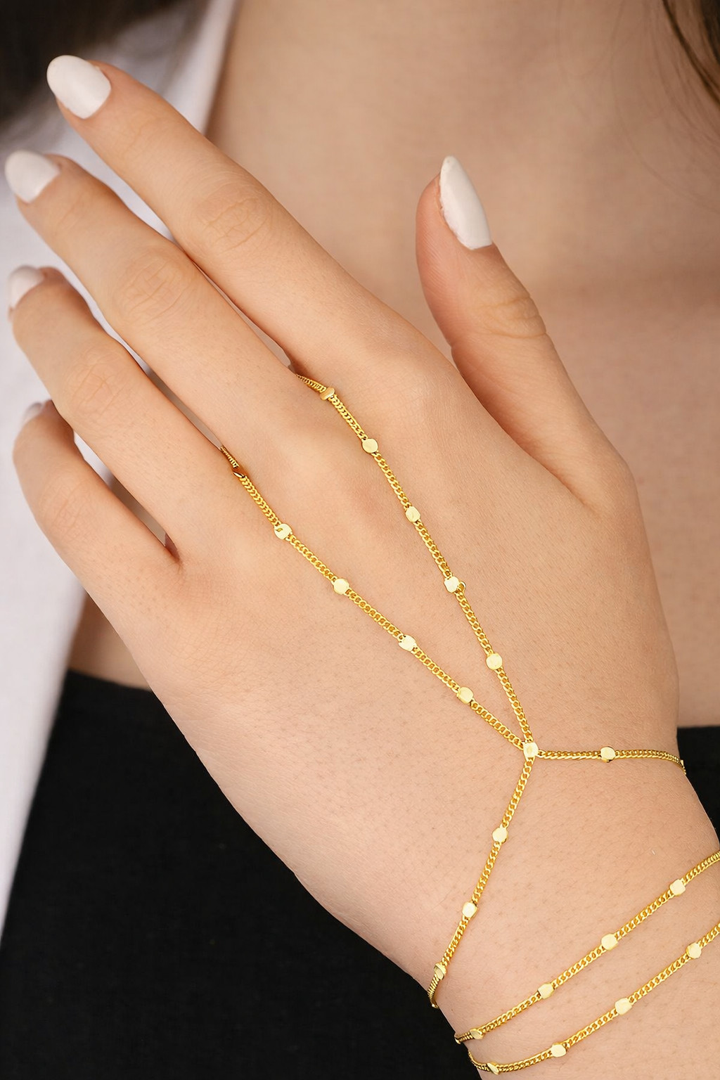 Combo anillo pulsera esclavo cadena mano enchapado en oro amarillo de 18k