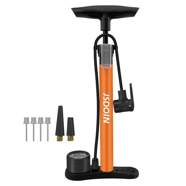 Fahrrad Luftpumpe Standpumpe Manometer Hochdruck Universalventile 160 PSI Orange-image