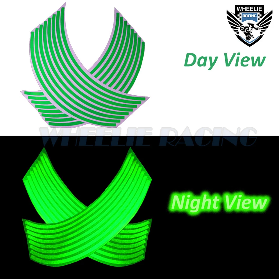 ЗЕЛЕНЫЙ ОТРАЖАЮЩИЙ ОБОД ЛЕНТЫ КОЛЕСА ПОЛОСКИ MOTO ВЕЛОСИПЕД АВТО НАКЛЕЙКА 16 17 18 19 - Изображение 2 из 4
