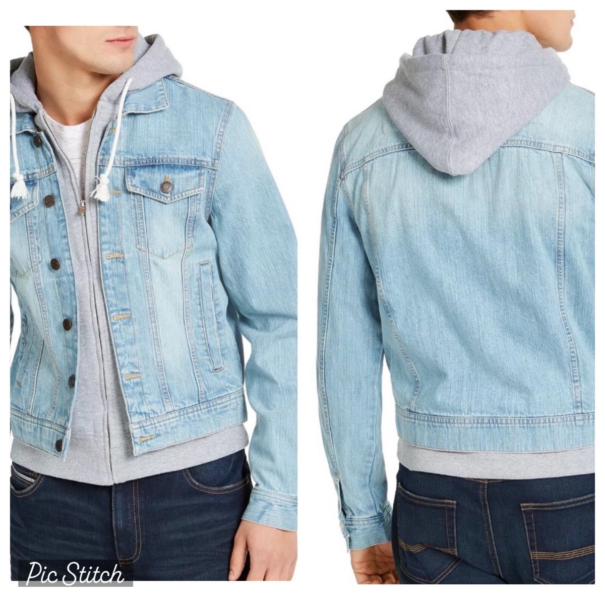 SUN STONE | Denim Jacket W/ Hood Sweat Trucker Jacket -medium -44