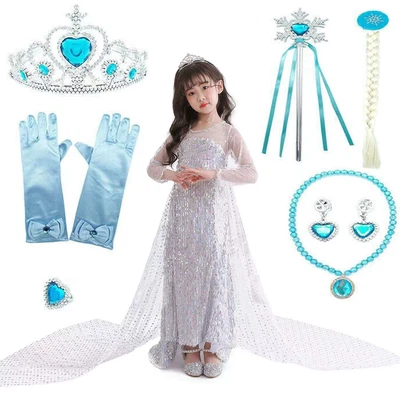 Mädchen Prinzessin Kleid Kostüm Cosplay Party Outfit Kind Weihnachten& Perücke - Bild 1 von 4