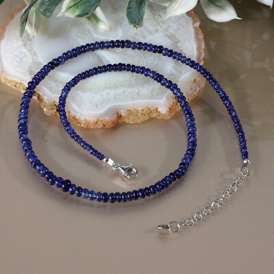 Natural Blue Sapphire Stone Beaded Necklace Plain Roundel Sapphire Jewelry