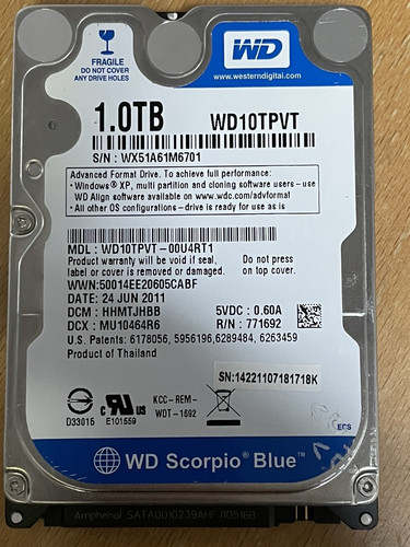 Western Digital WD10TPVT-00U4RT1 1TB WD 1 TB Scorpio Blue Festplatte