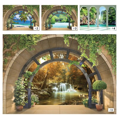 Vlies Fototapete Wasserfall 3D EFFEKT Wald Strand Fenster Landschaft TAPETE XXL