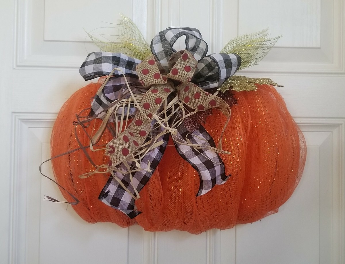 🍁🌰 Farmhouse Fall Deco Mesh Pumpkin Wreath Autumn Fall Wreath 🍂🍁