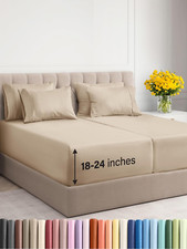Extra Deep Split King Sheet Set - 7 Piece Breathable  Cooling Sheets - Hotel Lu