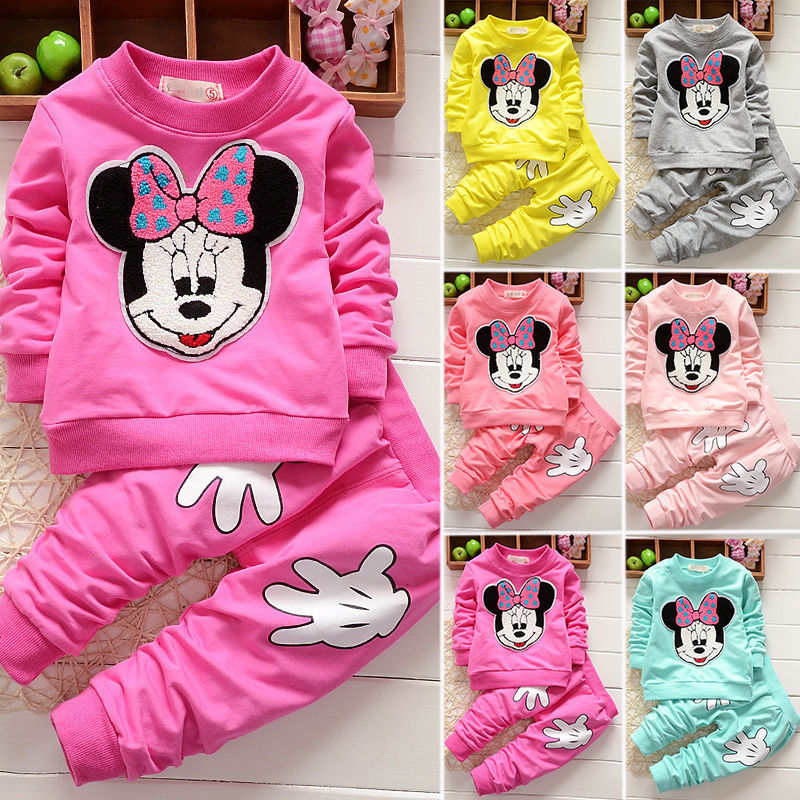 Baby Girl Minnie Mouse Long Sleeve Tops T-shirt+ Pants 2Pcs Outfits Set  Clothes