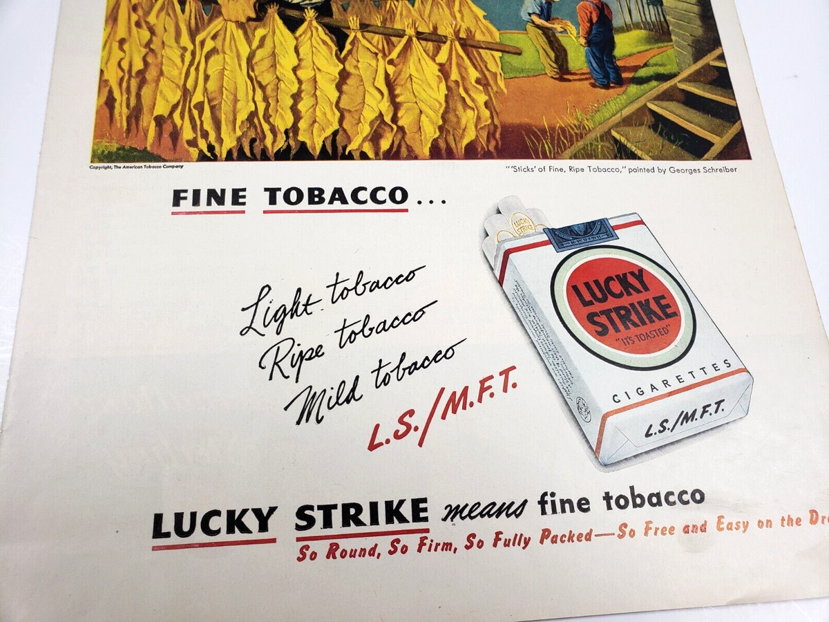 round tobacco sticks Lucky Strike Tobacco Sticks Of Fine Vintage 1947 Magazine Ad Art Print