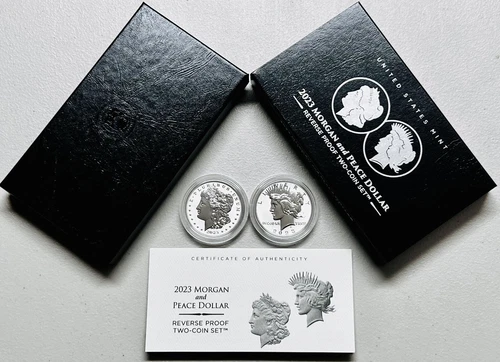 2023 S MORGAN AND PEACE REVERSE PROOF SILVER DOLLAR 2-COIN SET GEM+ OGP/COA