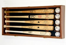 5 Baseball Bat Display Case Horizontal Walnut Black Wall Mount Ball Rack Cabinet