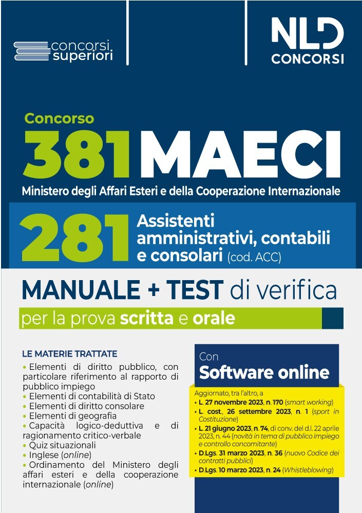 Concorso 381 MAECI 281 Assistenti Amministrativi, Contabili e Consolari 2024