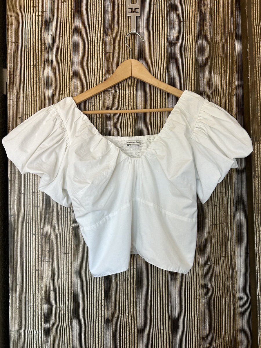 Abercrombie Fitch Cropped Babydoll Puff Sleeve Top Sz XL Smocked