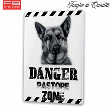Targa In Metallo PASTORE TEDESCO  Cartello Attenti al cane danger cancello 20X30