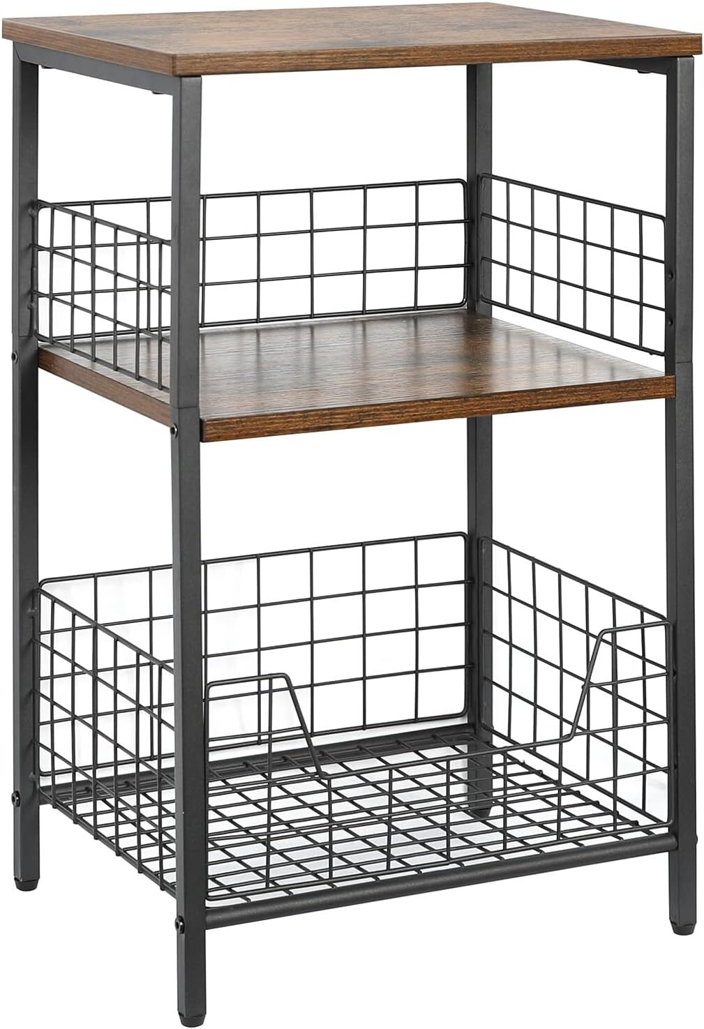 X-cosrack Side Table, Industrial Retro End Table Nightstand Storage Shelf