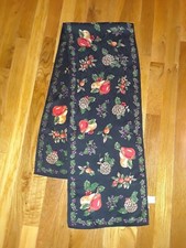 Talbots Black Fruit Berries Pinecones 100 Silk Oblong Scarf 58"