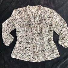 Christopher Banks Leopard Print Button-Down Blouse Mob Wife Pleated Large