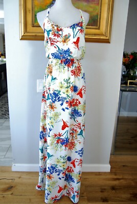 ARK & CO FULL LENGTH SPAGHETTI STRAP MULTICOLOR PRINT MAXI DRESS SIZE S |  eBay